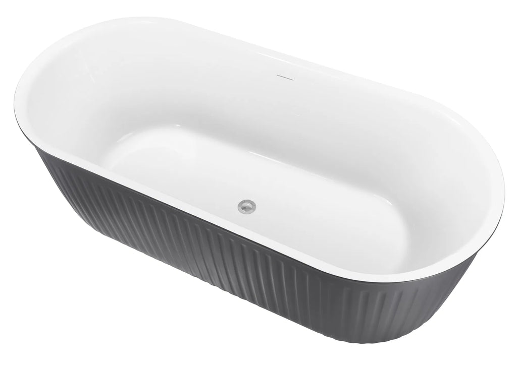 67'' Oval Acrylic Fluted Bathtub Double Ended Freestanding Soaking Tub - Designery