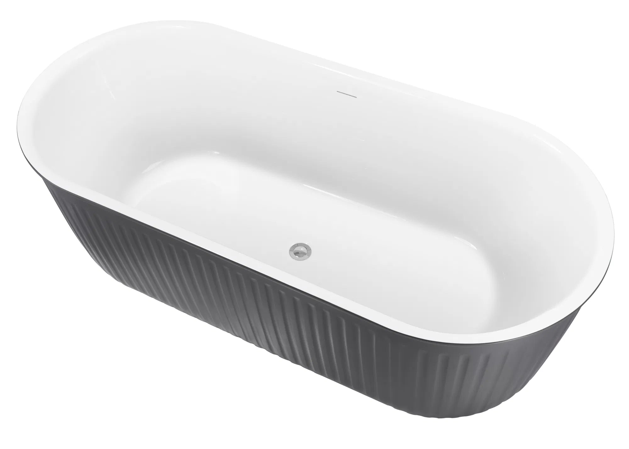 67'' Oval Acrylic Fluted Bathtub Double Ended Freestanding Soaking Tub - Designery