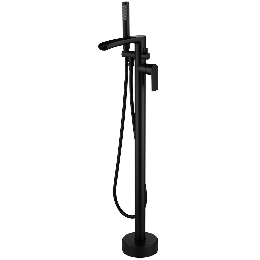 Single-Handle Freestanding Floor Mount Roman Tub Faucet Bathtub Filler with Hand Shower in Matte Black - Designery