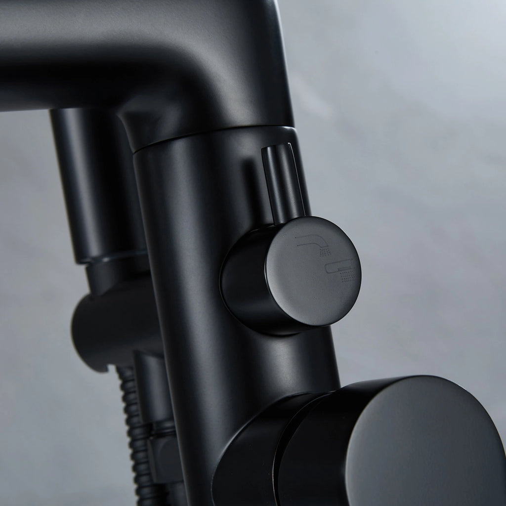 Single-Handle Freestanding Floor Mount Roman Tub Faucet Bathtub Filler with Hand Shower in Matte Black - Designery
